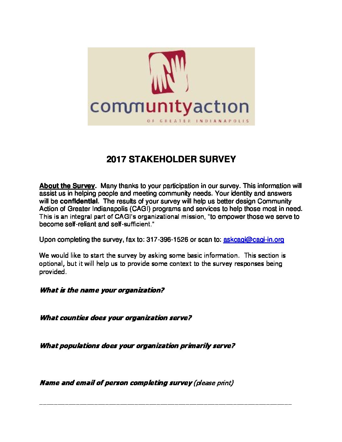 2017 Stakeholder Survey | Community Action of Greater Indianapolis